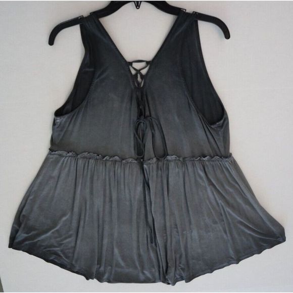 Torrid Women's Plus Sz 2 (2XL 18-20) Nine Iron Gray Lace-Up Babydoll Tank - Picture 5 of 12